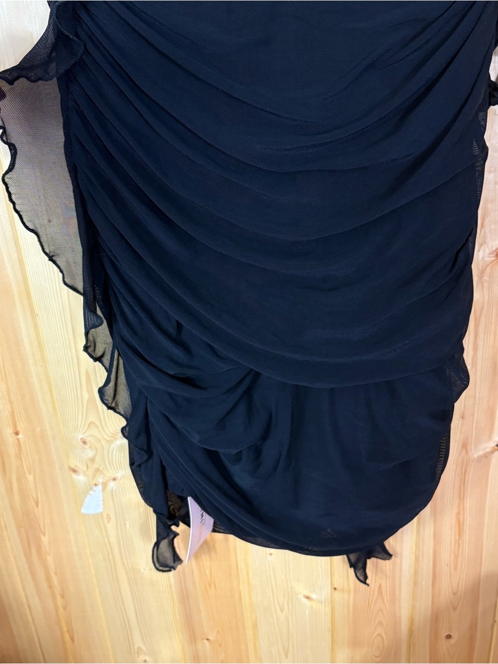 Black Ruched Mesh Ruffle Fairy Goth Midi Dress 1X Whimsy Grunge Dark Romantic - Picture 7 of 12
